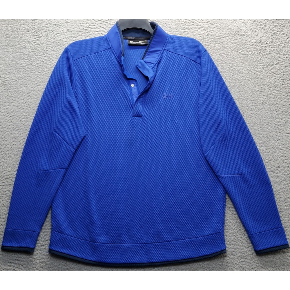 Under Armour Golf 1/4 Snap Pullover Mens XL Blue Coldgear Mock Neck Athletic EUC